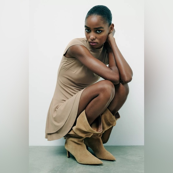 Zara Split Leather Heeled Boots - Picture 2 of 5